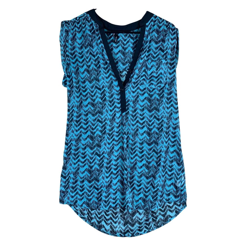 Maurices Womens Blouse Aqua Black Geometric Zig Zag Tank Sheer Medium